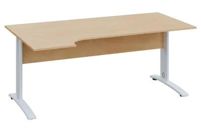 CRK 18 - 166 stůl kancelářský, rohový, levý, kovová podnož bílá, deska 18 mm, široký 1600 mm, bříza